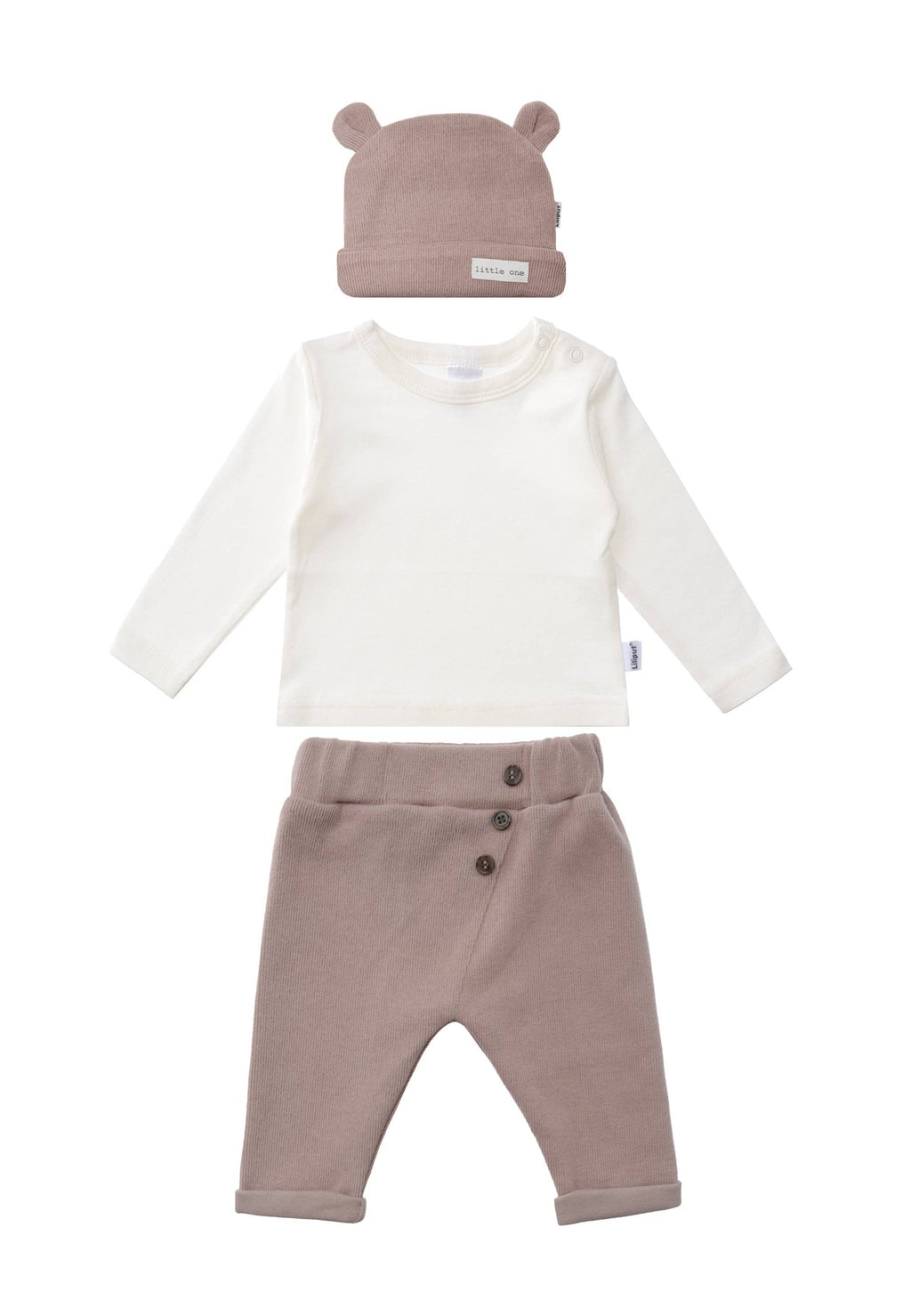 3-piece rib-knit set in brown