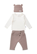 3-piece rib-knit set in brown