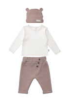 3-piece rib-knit set in brown