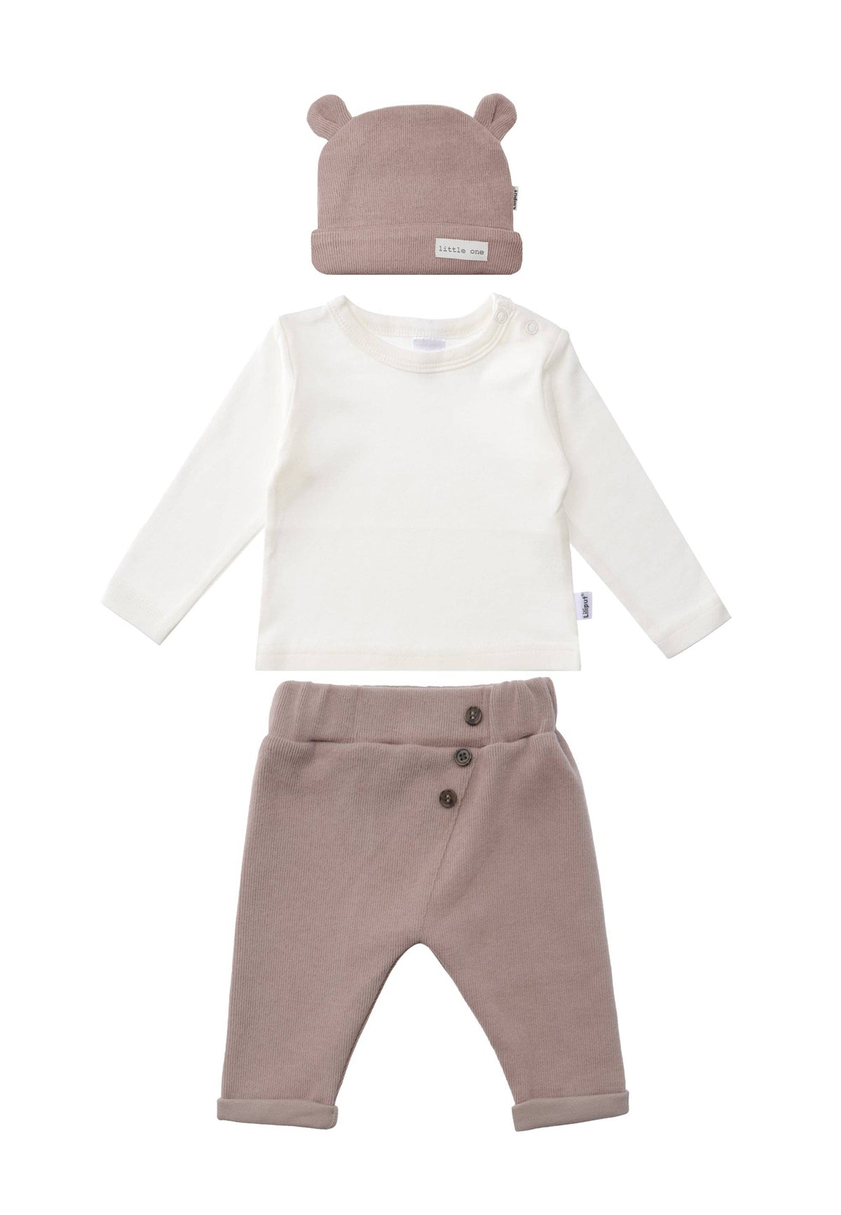 3-piece rib-knit set in brown
