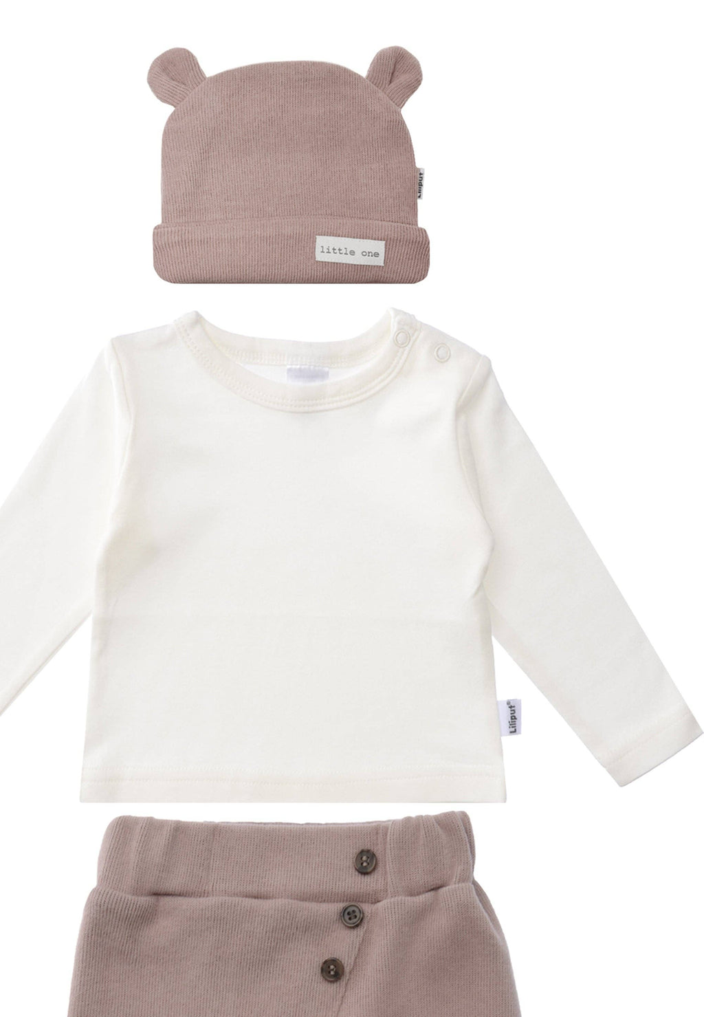 3-piece rib-knit set in brown