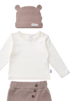 3-piece rib-knit set in brown